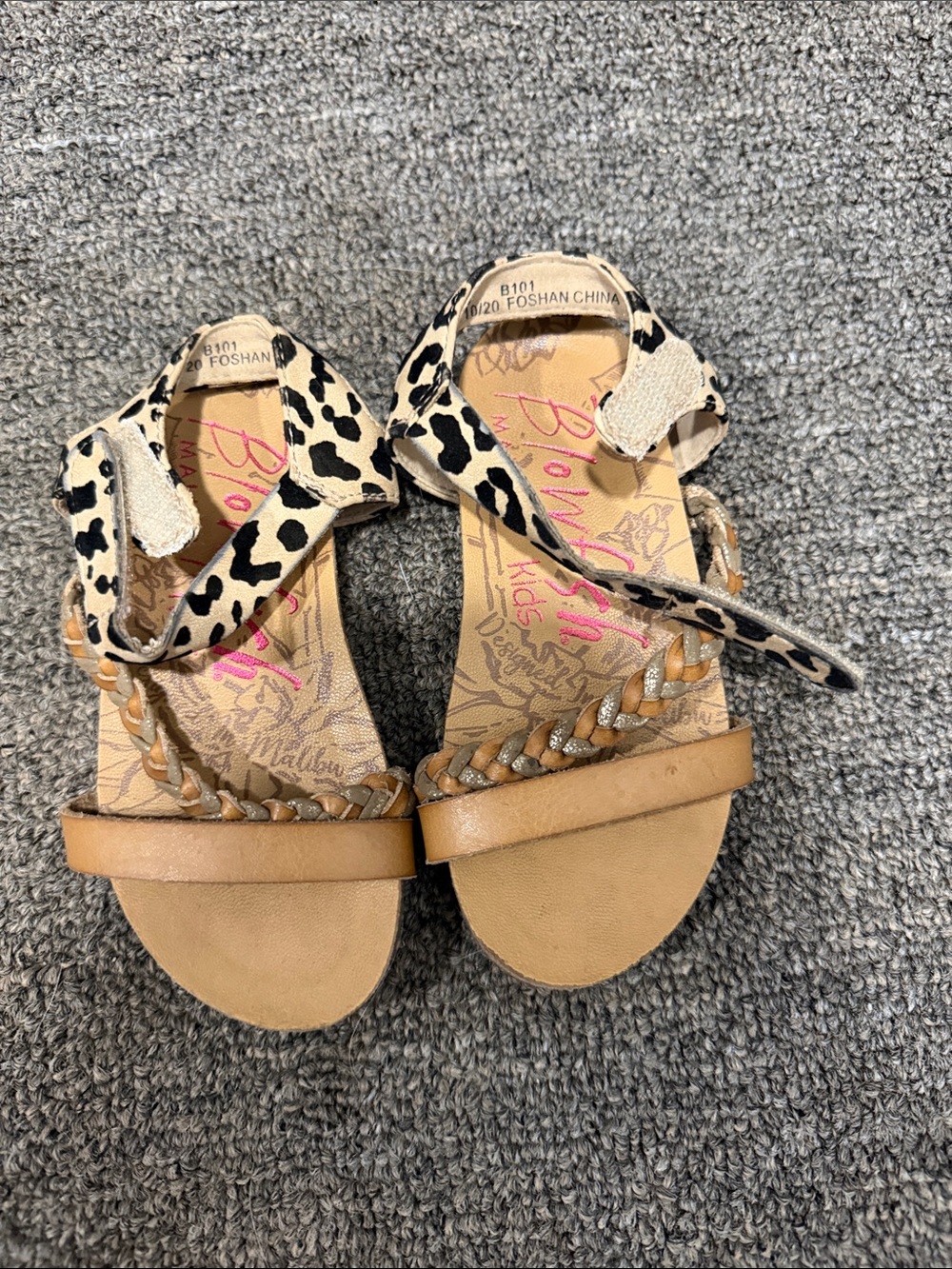 Blowfish Kids Tan Sandals with Black Leopard Straps
